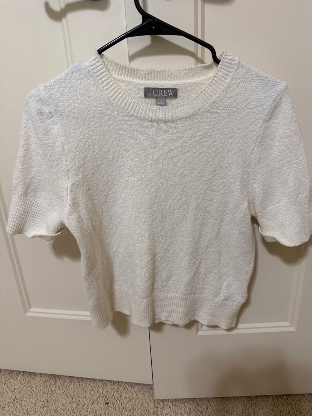 J. Crew Cream Short-Sleeve Crewneck Sweater Top